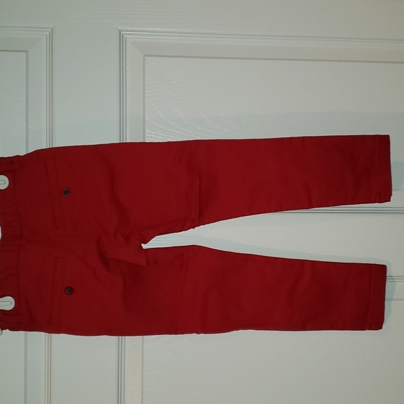 Boys dress outfit set with red pants and blue and white striped button down - Picture 4 of 7